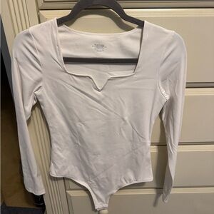 V Neck White Bodysuit